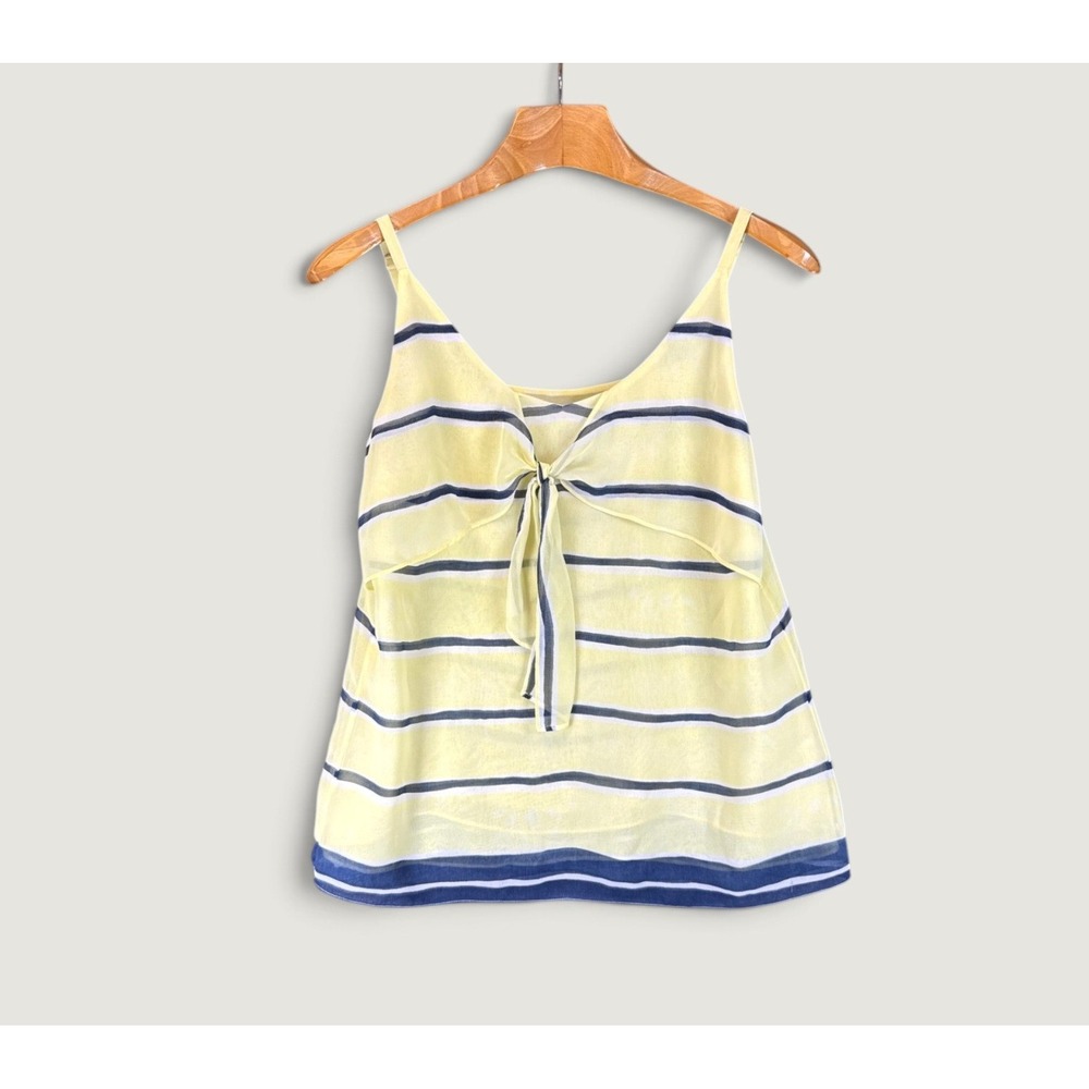 Cabi Rivera Lights Camisole Women S Yellow Blue Striped V-Neck Knot Front 5207